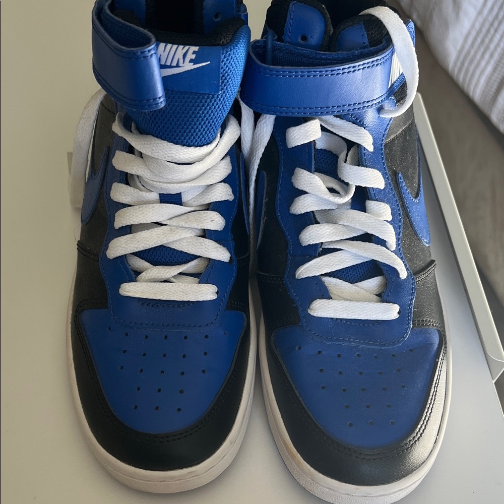 Nike Kids Blue and Black High-Top Sneakers with White Laces